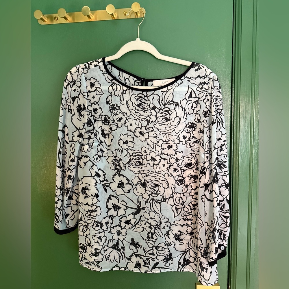 LOFT Small Watercolor Flower Print Blouse